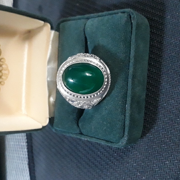 Sterling Silver Green Jade with Dragon Men's Ring sz 9 (Large) - Picture 1 of 8